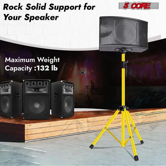Alt view image 5 of 7 - 5 Core Speaker Stand Pair Tripod Floor Heavy Duty Adjustable Up to 72 Inch DJ Studio Monitor Stands Pole Mount - SS HD 2 PK YLW BAG