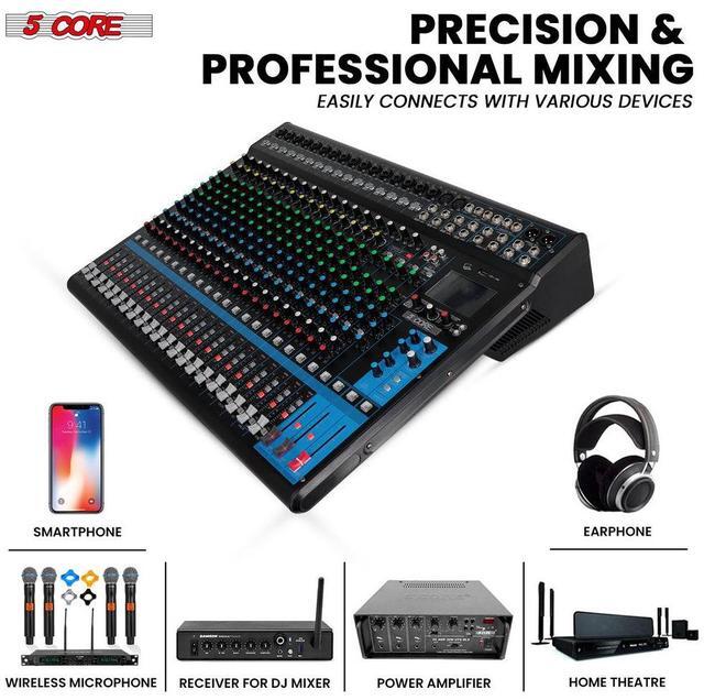 Alt view image 6 of 7 - 5 Core DJ Audio Mixer 24 Channel Professional Stereo Sound Board w 256 digital effects USB Bluetooth 48V Phantom Power Consola De Audio for Studio Recording Podcasting DJ Show - MX 24CH XU