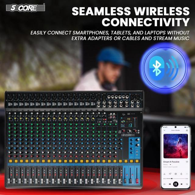 Alt view image 3 of 7 - 5 Core DJ Audio Mixer 24 Channel Professional Stereo Sound Board w 256 digital effects USB Bluetooth 48V Phantom Power Consola De Audio for Studio Recording Podcasting DJ Show - MX 24CH XU