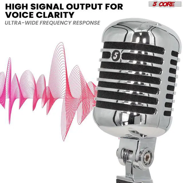 Alt view image 6 of 7 - 5 Core Classic Retro Microphone Dynamic Metal Body Old Vintage Style Unidirectional Cardioid Mic w XLR Input Universal Stand Compatible - RTRO MIC CH BLK