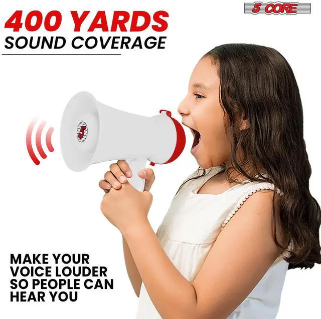 Alt view image 2 of 7 - 5 Core Megaphone Bullhorn Speaker 15W Mini Battery Power Bull horn w Siren 400 Yard Range White
