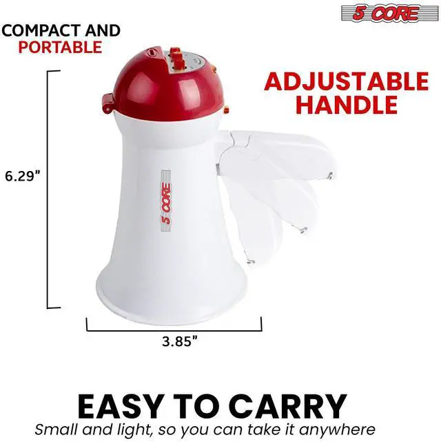 Alt view image 5 of 7 - 5 Core Megaphone Bullhorn Speaker 15W Mini Battery Power Bull horn w Siren 400 Yard Range White