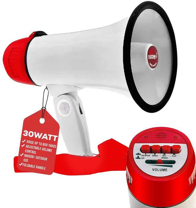 Main image of 5 Core Megaphone Bullhorn Speaker 30W Bull Horn Battery Power Mini Cheer Megafono 800 Feet Range Loudspeaker W Siren Recording Ergonomic Handle for Coaches Football Baseball Cheerleading - 6R