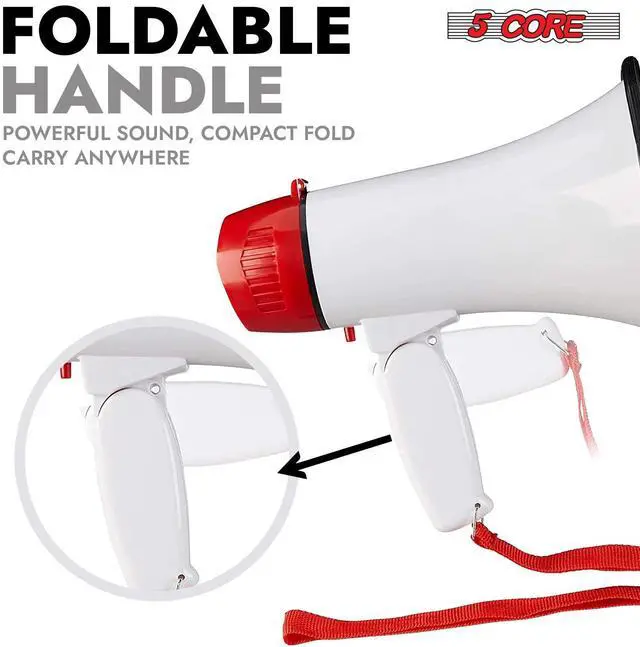 Alt view image 7 of 20 - 5 Core Megaphone Bullhorn Speaker 30W Bull Horn Battery Power Mini Cheer Megafono 800 Feet Range Loudspeaker W Siren Recording Ergonomic Handle for Coaches Football Baseball Cheerleading - 6R