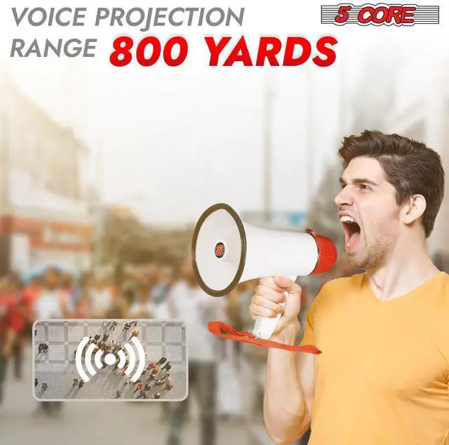 Alt view image 2 of 20 - 5 Core Megaphone Bullhorn Speaker 30W Bull Horn Battery Power Mini Cheer Megafono 800 Feet Range Loudspeaker W Siren Recording Ergonomic Handle for Coaches Football Baseball Cheerleading - 6R