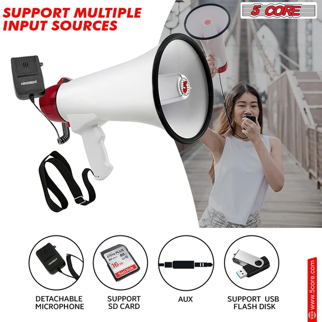 5 Core Megaphone Bullhorn Speaker Portable 40W Bull horn w Siren ...