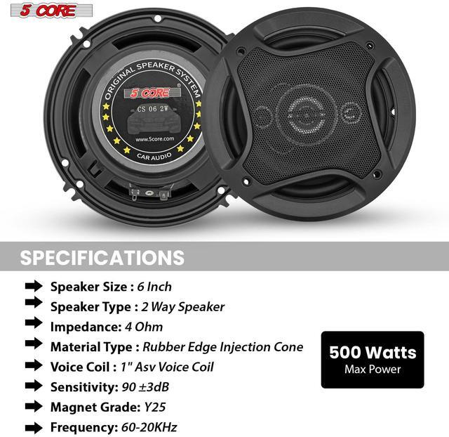 Alt view image 7 of 7 - 5 CORE 2 Way 6 Inch Car Stereo Speakers 500W Coaxial Subwoofer w Tweeter | Universal Fit Quick Easy Replacement Component Speaker Vehicle Door/Side Panel Mount Compatible Deep Bass (Pair) - CS 06 2W