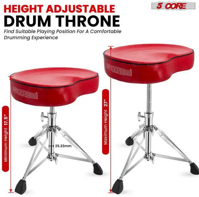 Alt view image 4 of 7 - 5 Core Drum Throne Padded Guitar Stool Adjustable Heavy Duty Music Chair Seat Universal for Adults & Kids with Anti Slip Rubber Feet - DS CH RED SDL HD