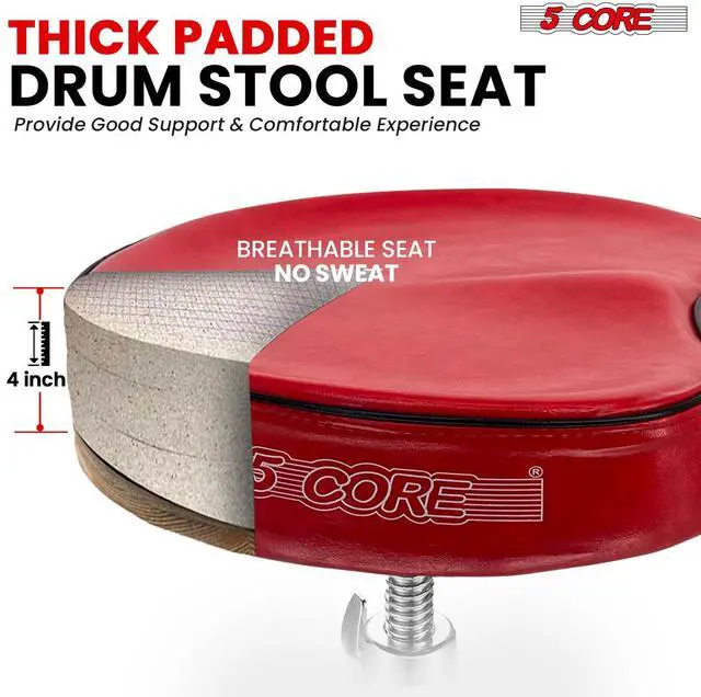 Alt view image 3 of 7 - 5 Core Drum Throne Padded Guitar Stool Adjustable Heavy Duty Music Chair Seat Universal for Adults & Kids with Anti Slip Rubber Feet - DS CH RED SDL HD