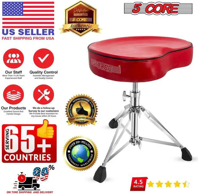 Alt view image 2 of 7 - 5 Core Drum Throne Padded Guitar Stool Adjustable Heavy Duty Music Chair Seat Universal for Adults & Kids with Anti Slip Rubber Feet - DS CH RED SDL HD