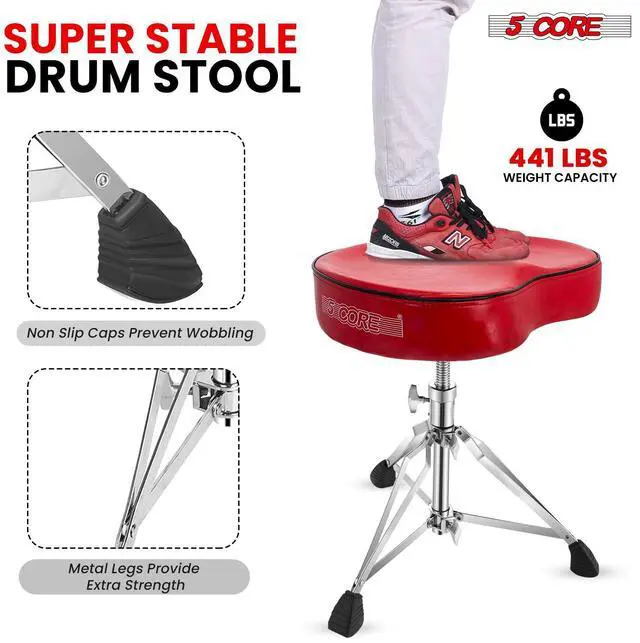 Alt view image 7 of 7 - 5 Core Drum Throne Padded Guitar Stool Adjustable Heavy Duty Music Chair Seat Universal for Adults & Kids with Anti Slip Rubber Feet - DS CH RED SDL HD