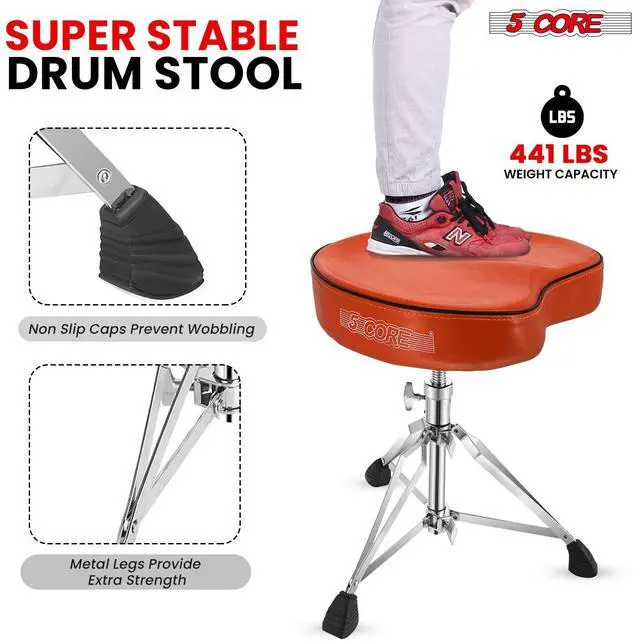 Alt view image 5 of 7 - 5 Core Drum Throne Padded Guitar Stool Adjustable Heavy Duty Music Chair Seat Universal for Adults & Kids with Anti Slip Rubber Feet - DS CH ORG SDL HD