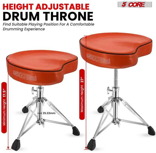 Alt view image 3 of 7 - 5 Core Drum Throne Padded Guitar Stool Adjustable Heavy Duty Music Chair Seat Universal for Adults & Kids with Anti Slip Rubber Feet - DS CH ORG SDL HD