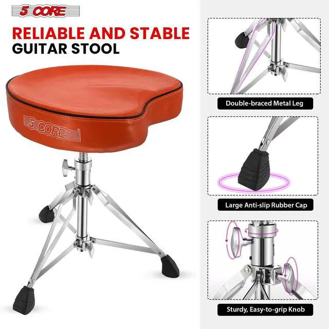 Alt view image 6 of 7 - 5 Core Drum Throne Padded Guitar Stool Adjustable Heavy Duty Music Chair Seat Universal for Adults & Kids with Anti Slip Rubber Feet - DS CH ORG SDL HD
