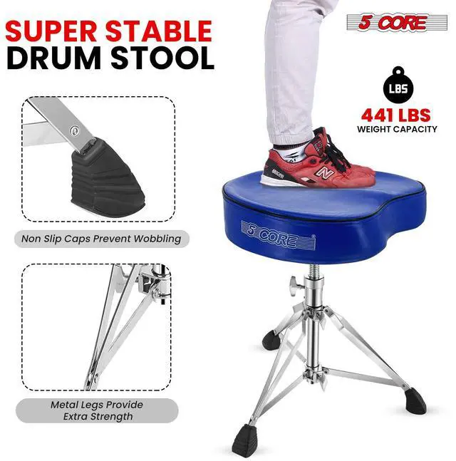 Alt view image 5 of 7 - 5 Core Drum Throne Padded Guitar Stool Adjustable Heavy Duty Music Chair Seat Universal for Adults & Kids with Anti Slip Rubber Feet - DS CH BLU SDL HD