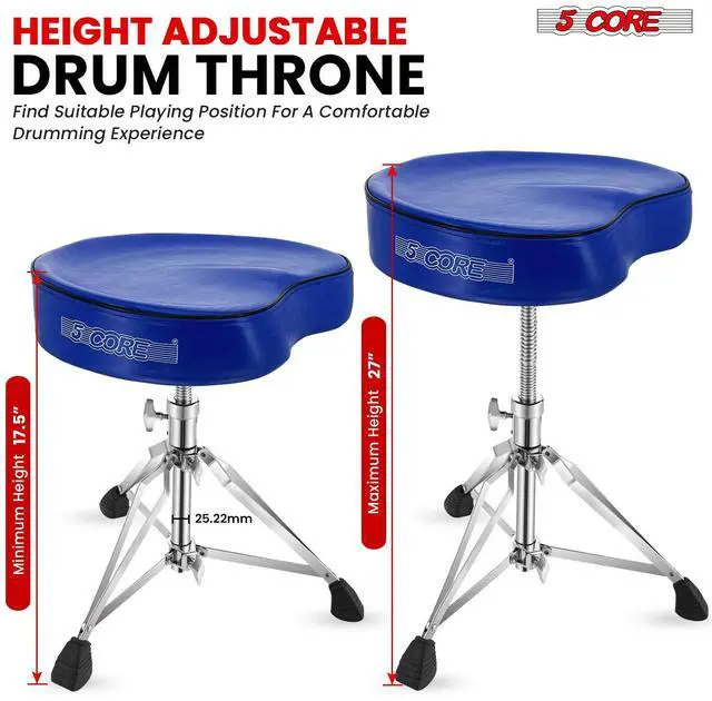 Alt view image 3 of 7 - 5 Core Drum Throne Padded Guitar Stool Adjustable Heavy Duty Music Chair Seat Universal for Adults & Kids with Anti Slip Rubber Feet - DS CH BLU SDL HD