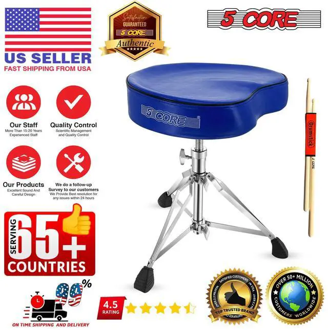 Alt view image 7 of 7 - 5 Core Drum Throne Padded Guitar Stool Adjustable Heavy Duty Music Chair Seat Universal for Adults & Kids with Anti Slip Rubber Feet - DS CH BLU SDL HD
