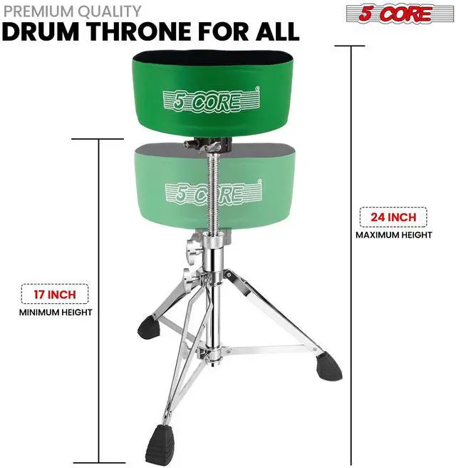 Alt view image 3 of 7 - 5 Core Drum Throne 5" Thick Padded Guitar Stool Swivel Adjustable Heavy Duty Music Chair Seat w Luxurious Velvet Top for Adults & Kids with Anti Slip Rubber Feet Deep Green - DS CH D-GR VEL HD