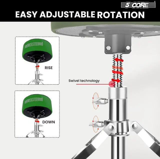 Alt view image 6 of 7 - 5 Core Drum Throne 5" Thick Padded Guitar Stool Swivel Adjustable Heavy Duty Music Chair Seat w Luxurious Velvet Top for Adults & Kids with Anti Slip Rubber Feet Deep Green - DS CH D-GR VEL HD