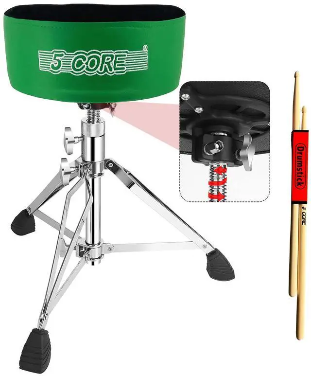 Main image of 5 Core Drum Throne 5" Thick Padded Guitar Stool Swivel Adjustable Heavy Duty Music Chair Seat w Luxurious Velvet Top for Adults & Kids with Anti Slip Rubber Feet Deep Green - DS CH D-GR VEL HD