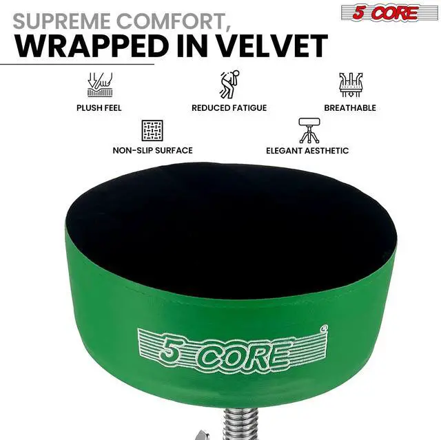 Alt view image 4 of 7 - 5 Core Drum Throne 5" Thick Padded Guitar Stool Swivel Adjustable Heavy Duty Music Chair Seat w Luxurious Velvet Top for Adults & Kids with Anti Slip Rubber Feet Deep Green - DS CH D-GR VEL HD
