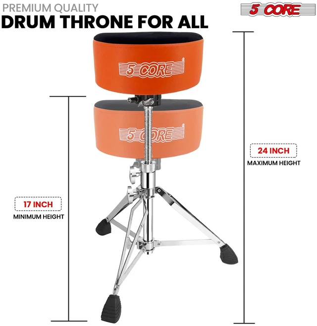 Alt view image 3 of 7 - 5 Core Drum Throne 5" Thick Padded Guitar Stool Swivel Adjustable Heavy Duty Music Chair Seat w Luxurious Velvet Top for Adults & Kids with Anti Slip Rubber Feet Orange - DS CH ORG VEL HD