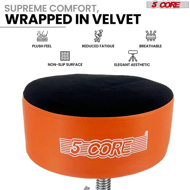 Alt view image 4 of 7 - 5 Core Drum Throne 5" Thick Padded Guitar Stool Swivel Adjustable Heavy Duty Music Chair Seat w Luxurious Velvet Top for Adults & Kids with Anti Slip Rubber Feet Orange - DS CH ORG VEL HD