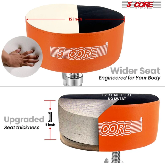 Alt view image 2 of 7 - 5 Core Drum Throne 5" Thick Padded Guitar Stool Swivel Adjustable Heavy Duty Music Chair Seat w Luxurious Velvet Top for Adults & Kids with Anti Slip Rubber Feet Orange - DS CH ORG VEL HD