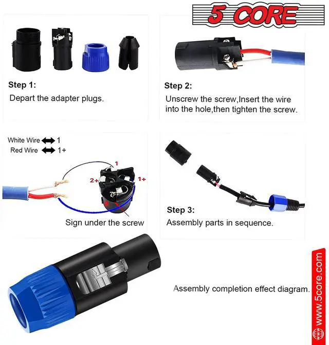 Alt view image 6 of 7 - 5 CORE 4 Pole Speakon Connector 2 Pieces with Twist Lock Audio Jack Male Plug Loud Speaker to Amplifier Plug - 4 Conductor Speak-On Cable Adapter Replacement - SPKN BLU 2PCS