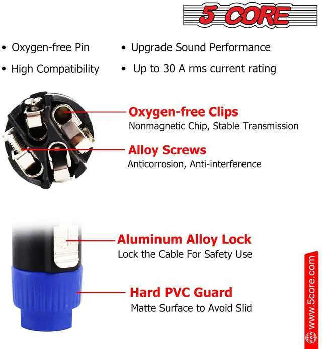 Alt view image 2 of 7 - 5 CORE 4 Pole Speakon Connector 2 Pieces with Twist Lock Audio Jack Male Plug Loud Speaker to Amplifier Plug - 4 Conductor Speak-On Cable Adapter Replacement - SPKN BLU 2PCS