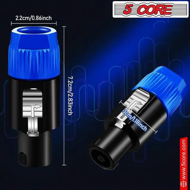 Alt view image 5 of 7 - 5 CORE 4 Pole Speakon Connector 2 Pieces with Twist Lock Audio Jack Male Plug Loud Speaker to Amplifier Plug - 4 Conductor Speak-On Cable Adapter Replacement - SPKN BLU 2PCS