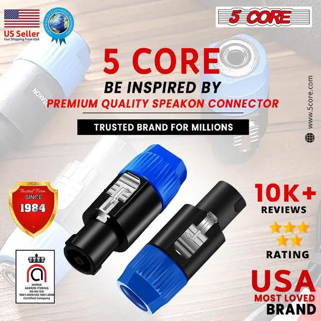 Alt view image 4 of 7 - 5 CORE 4 Pole Speakon Connector 2 Pieces with Twist Lock Audio Jack Male Plug Loud Speaker to Amplifier Plug - 4 Conductor Speak-On Cable Adapter Replacement - SPKN BLU 2PCS
