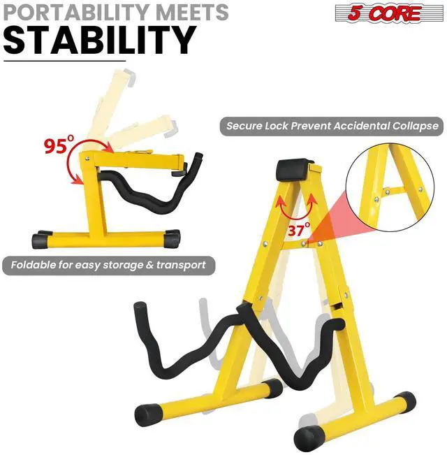 Alt view image 3 of 7 - 5 CORE Double Guitar Stand Floor Adjustable Heavy Duty A Frame Universal Folding Acoustic Electric Bass Mandolin Banjo Violin Holder Stands For On Stage Studio - GSS YLW 1PCS