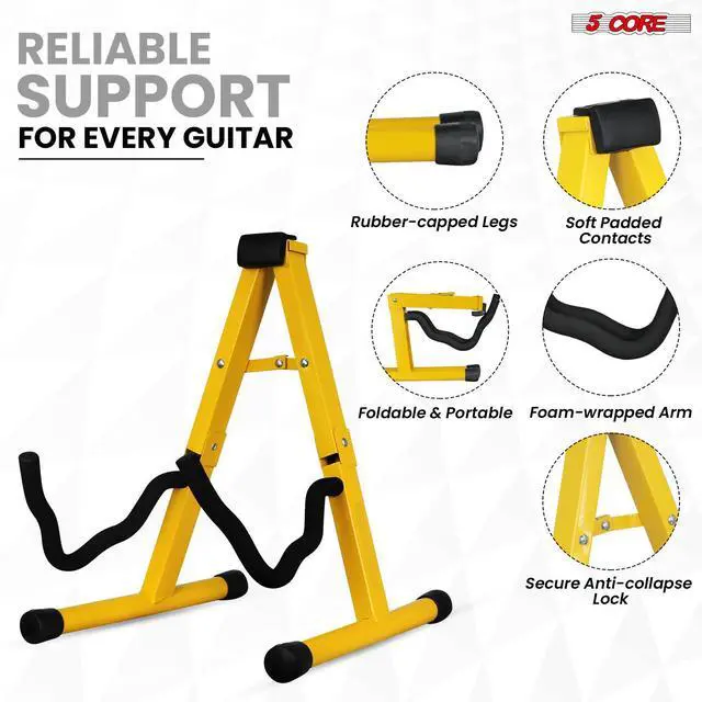 Alt view image 2 of 7 - 5 CORE Double Guitar Stand Floor Adjustable Heavy Duty A Frame Universal Folding Acoustic Electric Bass Mandolin Banjo Violin Holder Stands For On Stage Studio - GSS YLW 1PCS