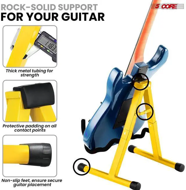 Alt view image 5 of 7 - 5 CORE Double Guitar Stand Floor Adjustable Heavy Duty A Frame Universal Folding Acoustic Electric Bass Mandolin Banjo Violin Holder Stands For On Stage Studio - GSS YLW 1PCS