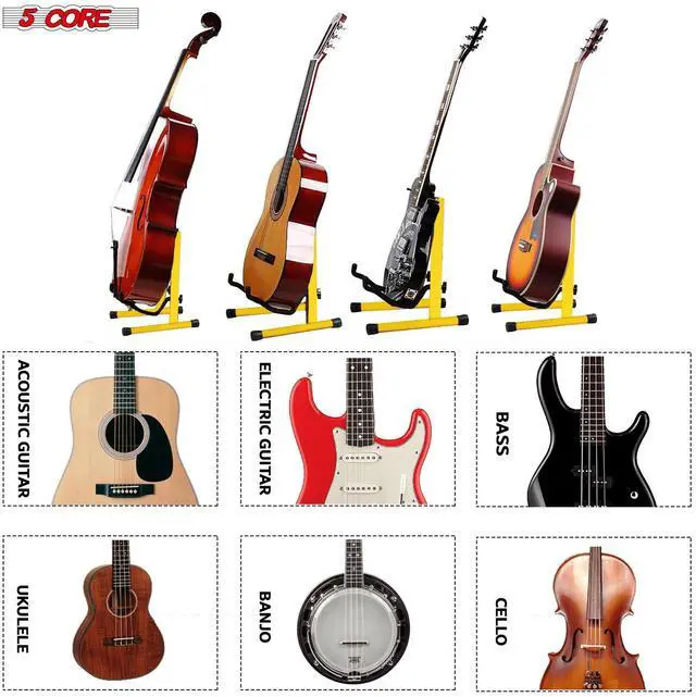 Alt view image 7 of 7 - 5 CORE Double Guitar Stand Floor Adjustable Heavy Duty A Frame Universal Folding Acoustic Electric Bass Mandolin Banjo Violin Holder Stands For On Stage Studio - GSS YLW 1PCS