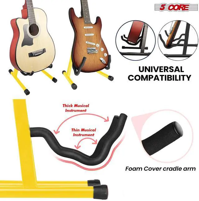 Alt view image 6 of 7 - 5 CORE Double Guitar Stand Floor Adjustable Heavy Duty A Frame Universal Folding Acoustic Electric Bass Mandolin Banjo Violin Holder Stands For On Stage Studio - GSS YLW 1PCS