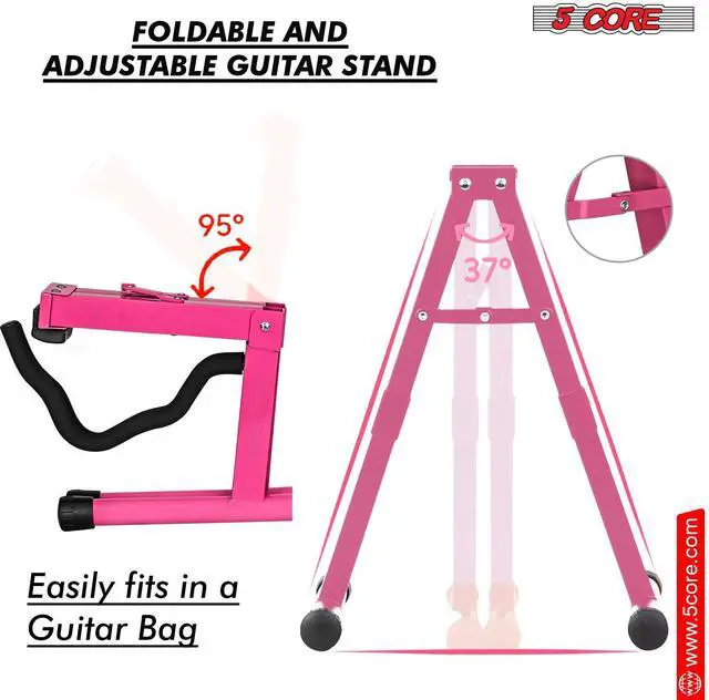 Alt view image 7 of 7 - 5 Core Guitar Stand A Frame Shape w Soft Foam Arms Non Slip Rubber Supports Acoustic Electric Bass Ukulele Banjo Foldable for School Studio Stage Concerts Pink - GSS BPNK 1PC