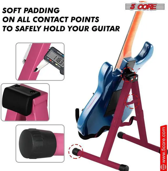 Alt view image 6 of 7 - 5 Core Guitar Stand A Frame Shape w Soft Foam Arms Non Slip Rubber Supports Acoustic Electric Bass Ukulele Banjo Foldable for School Studio Stage Concerts Pink - GSS BPNK 1PC