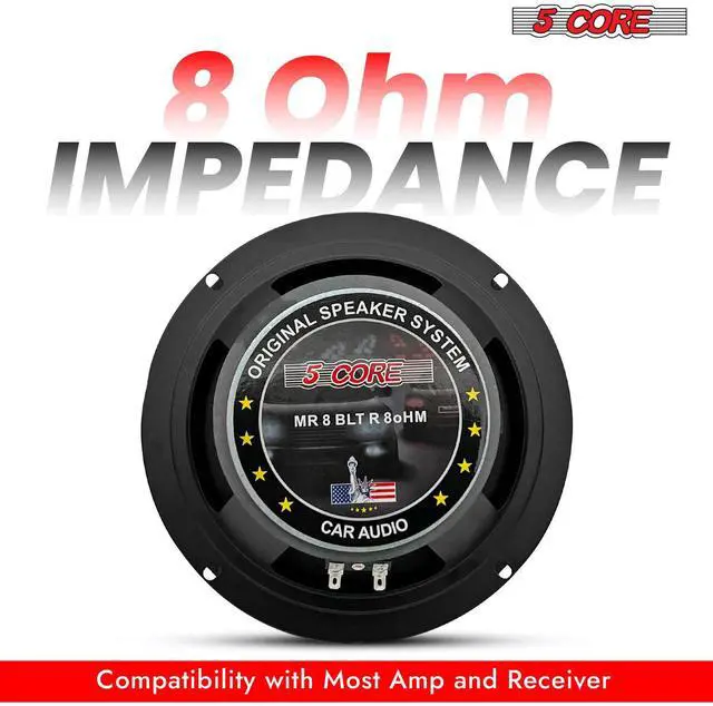 Alt view image 4 of 10 - 5 CORE 8 Inch Speaker Mid Range Bullet Pro Audio Replacement PA DJ Car Driver Red Aluminium Bullet 500W Max 8 Ohms Audio Door Speakers for Vehicle or Truck Sound System - MR 8 BLT R 8oHM