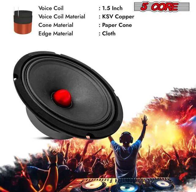 Alt view image 6 of 10 - 5 CORE 8 Inch Speaker Mid Range Bullet Pro Audio Replacement PA DJ Car Driver Red Aluminium Bullet 500W Max 8 Ohms Audio Door Speakers for Vehicle or Truck Sound System - MR 8 BLT R 8oHM