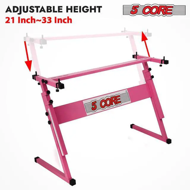 Alt view image 2 of 8 - 5 CORE Keyboard Stand Z Style Adjustable Electric Piano Riser Foldable & Sturdy Lift Holder For 54 61 Keys Instruments Black - KS Z1 BPNK