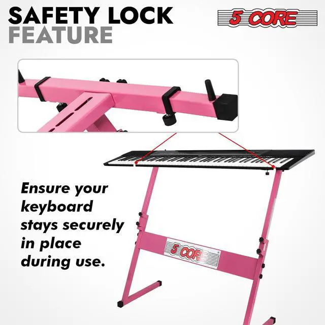 Alt view image 5 of 8 - 5 CORE Keyboard Stand Z Style Adjustable Electric Piano Riser Foldable & Sturdy Lift Holder For 54 61 Keys Instruments Black - KS Z1 BPNK