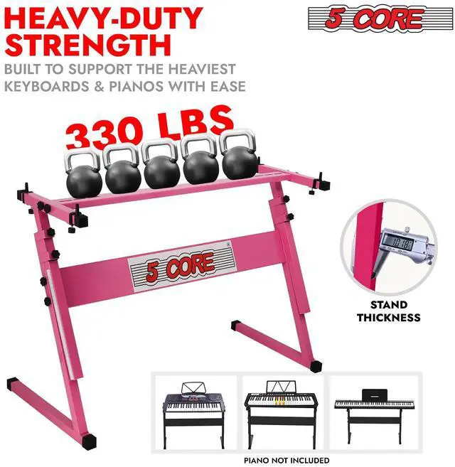 Alt view image 3 of 8 - 5 CORE Keyboard Stand Z Style Adjustable Electric Piano Riser Foldable & Sturdy Lift Holder For 54 61 Keys Instruments Black - KS Z1 BPNK