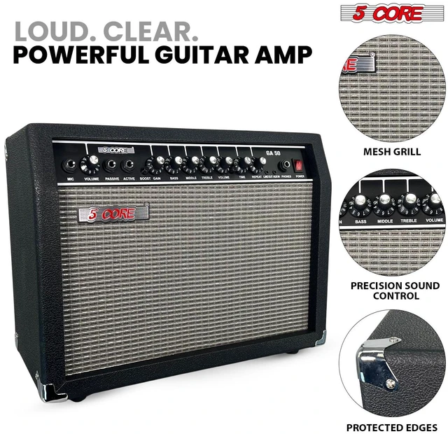 Alt view image 5 of 7 - 5 Core Guitar Amp 50 Watt Electric Amplifier w Built in 8" Speaker Aux Headphone Jack fender Portable Mini Practice Amps w Gain Bass Treble Volume and Middle Black - GA 50 BLK