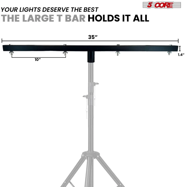 Alt view image 3 of 7 - 5 Core DJ Lighting T Bar 4 Party Lights Extension Crossbar 2Pcs Tbar Mount Heavy Duty Metal Build 39 Inch Long Universal 35mm Tripod Stand 66 lbs Capacity Portable for Stage Par Light - LS TB35 2PCS