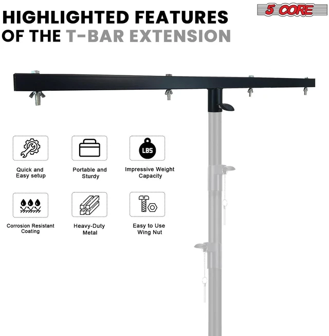 Alt view image 6 of 7 - 5 Core DJ Lighting T Bar 4 Party Lights Extension Crossbar 2Pcs Tbar Mount Heavy Duty Metal Build 39 Inch Long Universal 35mm Tripod Stand 66 lbs Capacity Portable for Stage Par Light - LS TB35 2PCS