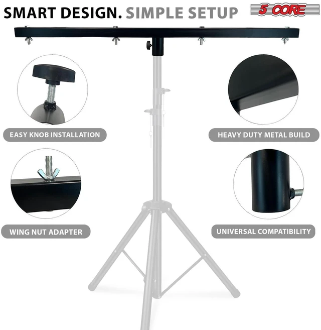 Alt view image 7 of 7 - 5 Core DJ Lighting T Bar 4 Party Lights Extension Crossbar 2Pcs Tbar Mount Heavy Duty Metal Build 39 Inch Long Universal 35mm Tripod Stand 66 lbs Capacity Portable for Stage Par Light - LS TB35 2PCS