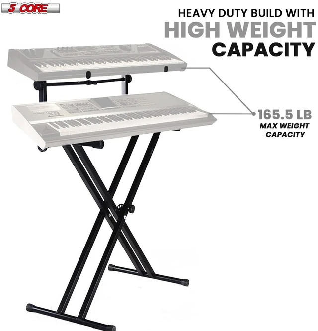 Alt view image 4 of 7 - 5 Core 2 Tier Keyboard Stand Double X Style Adjustable Electric Piano Riser Holder