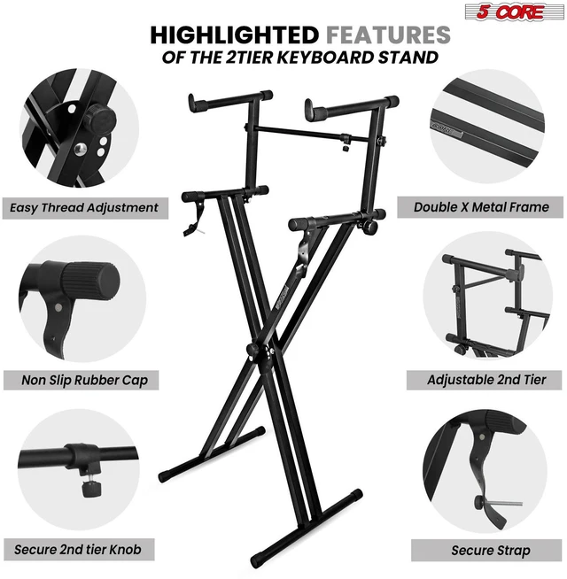 Alt view image 6 of 7 - 5 Core 2 Tier Keyboard Stand Double X Style Adjustable Electric Piano Riser Holder